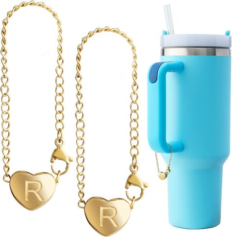 2PCS Letter Charm Accessories for Stanley Cup, Name ID Letter Handle Charm For Stanley/Simple Modern Tumbler, Heart Shape Initial Identification Charms in Kuwait