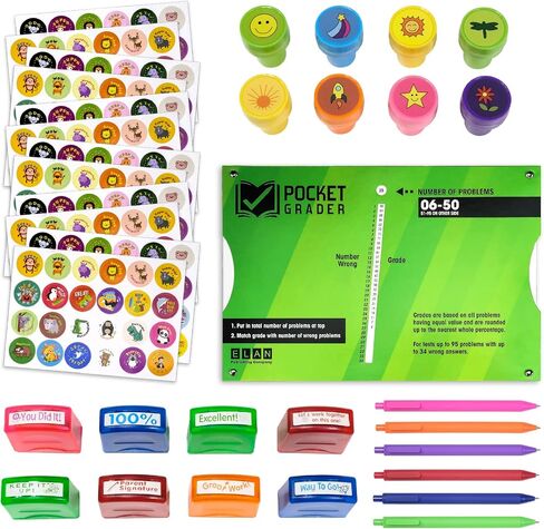 مجموعة درجات المعلمين من Excello Global Products، تتضمن ملصقات وطوابع وأقلام وأداة تصنيف in Kuwait