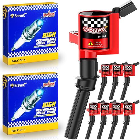 حزمة ملف الإشعال وقابس الإشعال SP479 - ترقية 15% المزيد من الطاقة لسيارة Ford F-150 F-250 F-350 4.6L 5.4L V8 CROWN VICTORIA EXPEDITION MUSTANG LINCOLN MERCURY متوافق مع DG508 DG457 DG472 (أحمر) in Kuwait