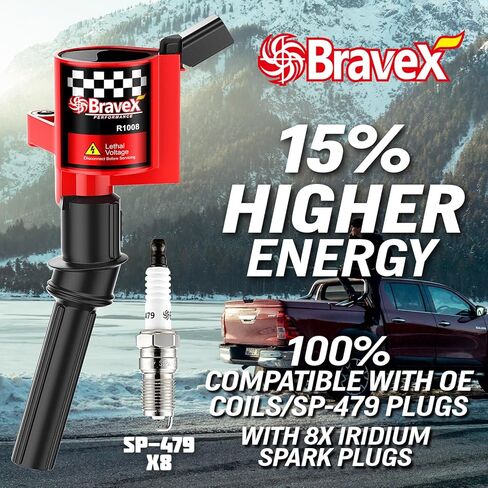 حزمة ملف الإشعال وقابس الإشعال SP479 - ترقية 15% المزيد من الطاقة لسيارة Ford F-150 F-250 F-350 4.6L 5.4L V8 CROWN VICTORIA EXPEDITION MUSTANG LINCOLN MERCURY متوافق مع DG508 DG457 DG472 (أحمر) in Kuwait