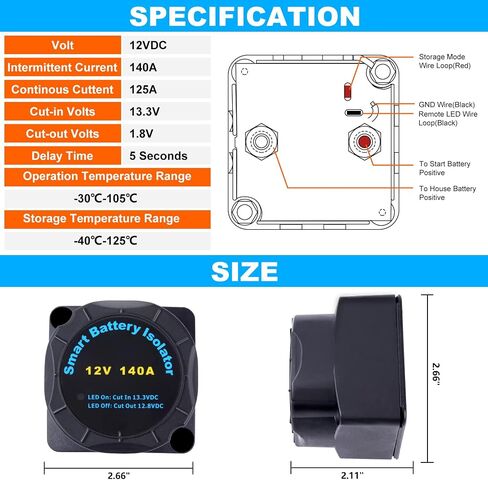 مرحل حساس للجهد، Zhushan 12v 140amp مرحل حساس للجهد، عازل بطارية ذكي مزدوج يستخدم للعرض الرقمي لقارب البخار RV Yacht Steam Boat المعزل الذكي للبطارية المزدوجة in Kuwait