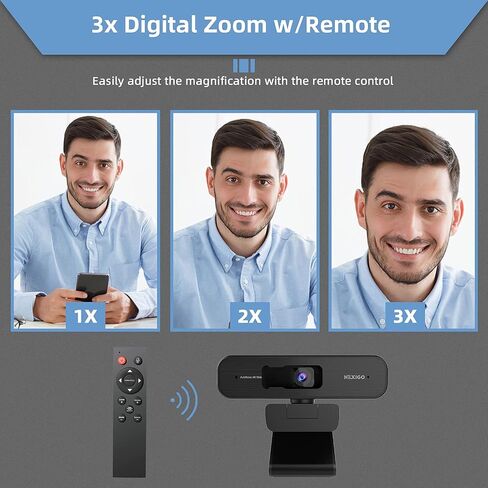 Zoom Certified, NexiGo N940P 2K Zoomable Webcam with Remote and Software Controls | Sony Sensor | 1080P@ 60FPS | 3X Zoom in | Dual Stereo Microphone, for Zoom/Skype/Teams/Webex (Black) (Renewed) in Saudi Arabia