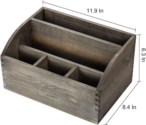 Vintage Stone Gray Wooden Desktop Organizer Stepped Racks Multiple Compartments Rustic Tabletop Storage Cabinet Metal Label Holder Antique Stationery Sorter Office Supplies Caddy Home in Kuwait