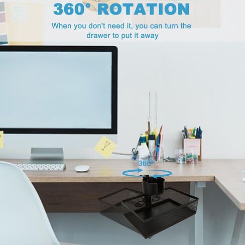 دوران 360 درجة تحت درج المكتب، حامل درج قلم رصاص دوار مخفي تحت سلة المكتب، تخزين مكتبي معلق بدون حفر، منظم تخزين مكتب دوار مع حامل أكواب للمكتب المنزلي in Saudi Arabia