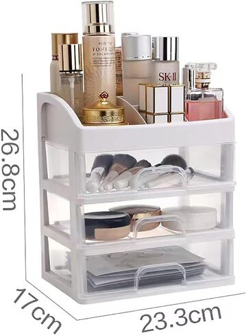 Desktop 3 Drawer Organizer, Transparent Plastic Drawer Storage Cabinet Portable Multilayer Shelf Storage Box Waterproof Storage Case for Home Office in Saudi Arabia
