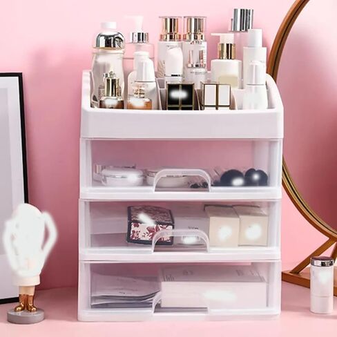 Desktop 3 Drawer Organizer, Transparent Plastic Drawer Storage Cabinet Portable Multilayer Shelf Storage Box Waterproof Storage Case for Home Office in Saudi Arabia