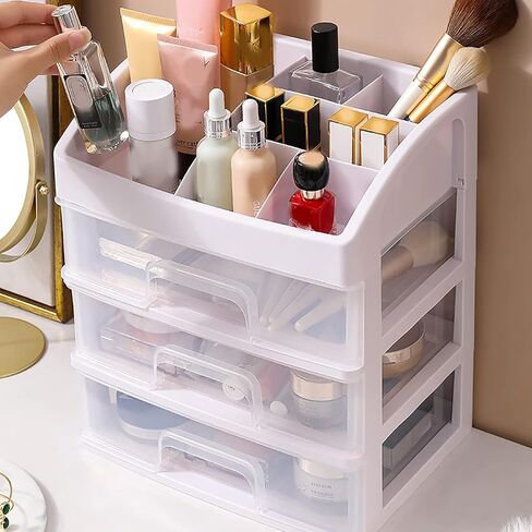 Desktop 3 Drawer Organizer, Transparent Plastic Drawer Storage Cabinet Portable Multilayer Shelf Storage Box Waterproof Storage Case for Home Office in Saudi Arabia
