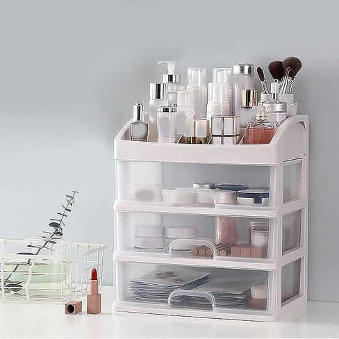 Desktop 3 Drawer Organizer, Transparent Plastic Drawer Storage Cabinet Portable Multilayer Shelf Storage Box Waterproof Storage Case for Home Office in Saudi Arabia