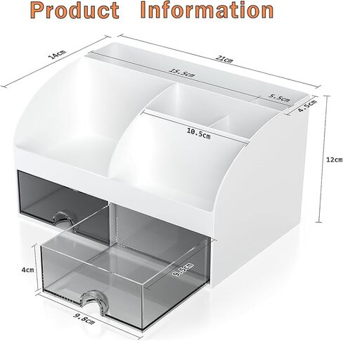 Desk Organiser - Office Organiser with 6 Compartments and 2 Small Drawers, Desk Storage Box for Pen Holders, Remote Control and Other Small Office Items - White in Kuwait