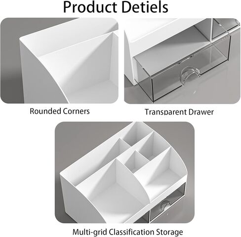 Desk Organiser - Office Organiser with 6 Compartments and 2 Small Drawers, Desk Storage Box for Pen Holders, Remote Control and Other Small Office Items - White in Kuwait