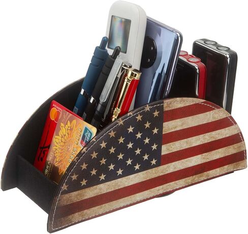 Pack of 1 American Flag Remote Control Holder,Leather Remote Caddy Desktop Organizer with 5 Compartments,Table Night Table Storage Home Accessories for Make up Brush,Mobile Phone,Pen in Saudi Arabia