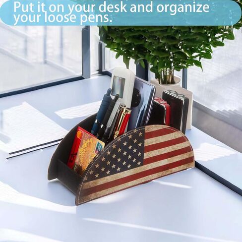 Pack of 1 American Flag Remote Control Holder,Leather Remote Caddy Desktop Organizer with 5 Compartments,Table Night Table Storage Home Accessories for Make up Brush,Mobile Phone,Pen in Saudi Arabia