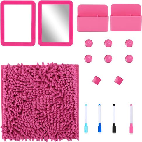 مجموعة إكسسوارات الخزانة ومنظم الخزانة المكونة من 15 قطعة تتضمن سجادة ومرآة وسبورة بيضاء وكوب تخزين وإكسسوارات أخرى ملحق خزانة وردي للفتيات لأساسيات العودة إلى المدرسة (وردي) in Kuwait