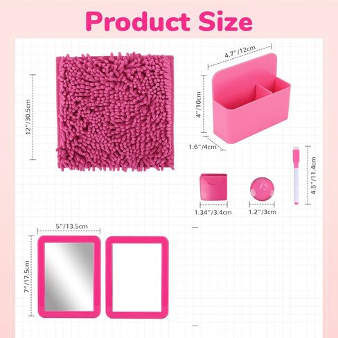 مجموعة إكسسوارات الخزانة ومنظم الخزانة المكونة من 15 قطعة تتضمن سجادة ومرآة وسبورة بيضاء وكوب تخزين وإكسسوارات أخرى ملحق خزانة وردي للفتيات لأساسيات العودة إلى المدرسة (وردي) in Kuwait