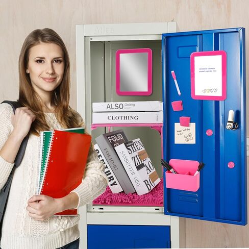 مجموعة إكسسوارات الخزانة ومنظم الخزانة المكونة من 15 قطعة تتضمن سجادة ومرآة وسبورة بيضاء وكوب تخزين وإكسسوارات أخرى ملحق خزانة وردي للفتيات لأساسيات العودة إلى المدرسة (وردي) in Kuwait