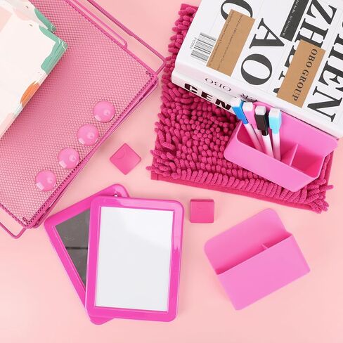 مجموعة إكسسوارات الخزانة ومنظم الخزانة المكونة من 15 قطعة تتضمن سجادة ومرآة وسبورة بيضاء وكوب تخزين وإكسسوارات أخرى ملحق خزانة وردي للفتيات لأساسيات العودة إلى المدرسة (وردي) in Kuwait