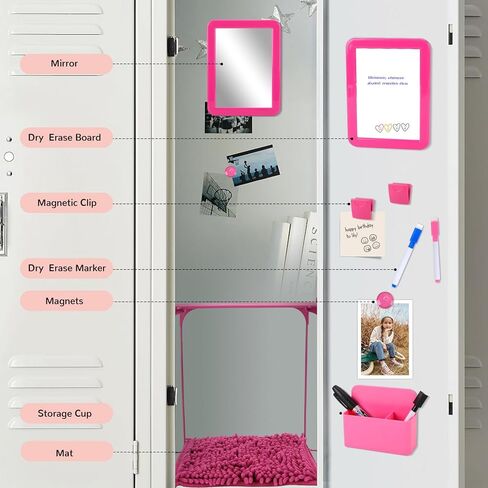 مجموعة إكسسوارات الخزانة ومنظم الخزانة المكونة من 15 قطعة تتضمن سجادة ومرآة وسبورة بيضاء وكوب تخزين وإكسسوارات أخرى ملحق خزانة وردي للفتيات لأساسيات العودة إلى المدرسة (وردي) in Kuwait