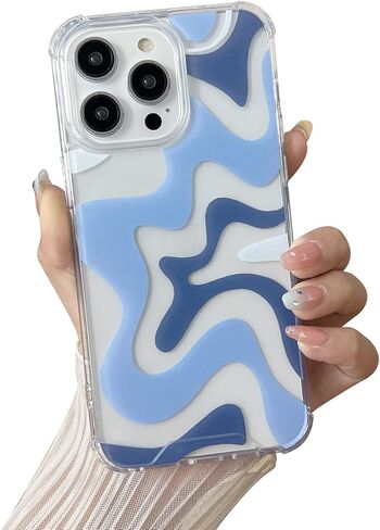 Compatible with iPhone 11 Phone Case, Cute Art Wavy Painted for Women Girls, Soft TPU Edge PC Back Protective Shockproof Phone Case-Blue (iPhone 11) in Kuwait