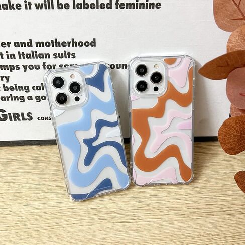 Compatible with iPhone 11 Phone Case, Cute Art Wavy Painted for Women Girls, Soft TPU Edge PC Back Protective Shockproof Phone Case-Blue (iPhone 11) in Kuwait