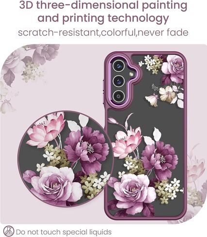 for Samsung A15 5G Case with Tempered Glass Screen Protector, Galaxy A15 5G [Military Grade Protective] Slim Soft TPU & Hard PC, Girls Women Crystal Clear Flower Pattern Cases -Purple in Saudi Arabia