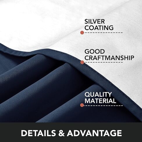 مجموعة ستائر التعتيم ديكونوفو بطول 84 بوصة مكونة من لوحتين - ستائر حرارية لغرفة النوم وغرفة المعيشة مع طلاء فضي خلفي (52 عرض × 84 طول، أزرق داكن، لوحتان) in Kuwait