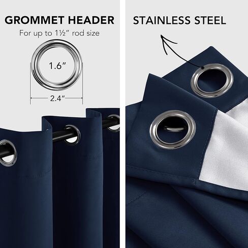 مجموعة ستائر التعتيم ديكونوفو بطول 84 بوصة مكونة من لوحتين - ستائر حرارية لغرفة النوم وغرفة المعيشة مع طلاء فضي خلفي (52 عرض × 84 طول، أزرق داكن، لوحتان) in Kuwait