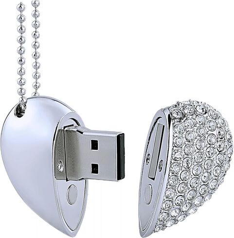 128GB Crystal Loving Heart Jewelry USB Flash Drive Memory Stick with Necklace,Pink in Kuwait