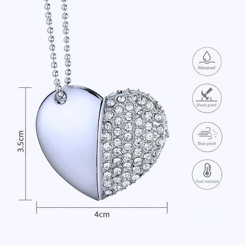 128GB Crystal Loving Heart Jewelry USB Flash Drive Memory Stick with Necklace,Pink in Kuwait