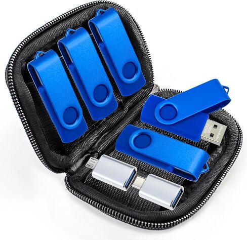 5 عبوات من محركات أقراص فلاش USB سعة 16 جيجابايت مع محولات وحافظة USB C USB Micro، ومحركات أقراص الإبهام للتخزين والنسخ الاحتياطي (أزرق) in Kuwait