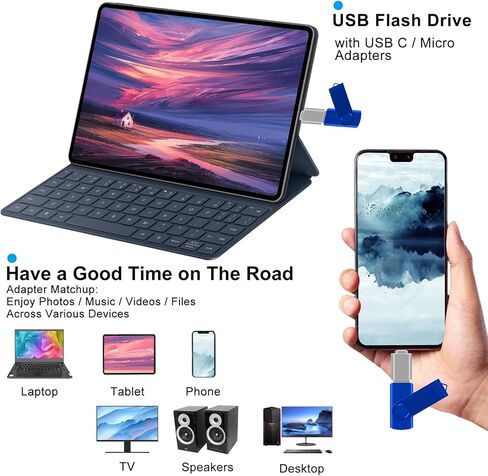 5 عبوات من محركات أقراص فلاش USB سعة 16 جيجابايت مع محولات وحافظة USB C USB Micro، ومحركات أقراص الإبهام للتخزين والنسخ الاحتياطي (أزرق) in Kuwait