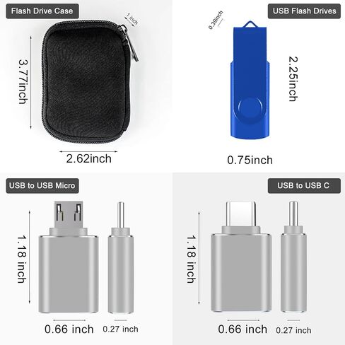 5 عبوات من محركات أقراص فلاش USB سعة 16 جيجابايت مع محولات وحافظة USB C USB Micro، ومحركات أقراص الإبهام للتخزين والنسخ الاحتياطي (أزرق) in Kuwait