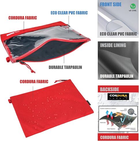 Rough Enough Clear File Folder Organizer Document Holder Pouch for Legal Size A4 Paper Teacher Office with Keychain Zipper Red in Saudi Arabia