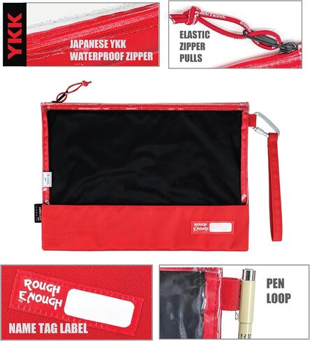 Rough Enough Clear File Folder Organizer Document Holder Pouch for Legal Size A4 Paper Teacher Office with Keychain Zipper Red in Saudi Arabia