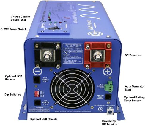 AIMS Power PICOGLF60W48V120V شاحن عاكس جيبي نقي، عاكس 6000 واط 110 فولت مرحلة واحدة، زيادة 18000 واط لمدة 20 ثانية - قدرة زيادة 3 مرات، محدد أولوية البطارية، كتلة طرفية in Kuwait
