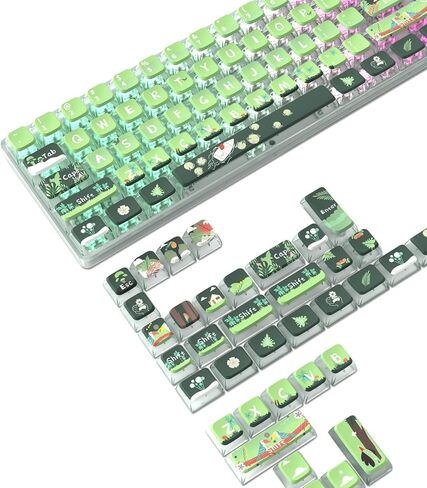 120 Key PBT Pudding Keycap Set ASA Profile with Transluscent PC Layer Dye-Sub Jungle Theme for 61/68/84/98/100/104Key TKL Cherry MX Gateron Kailh Cross Type Switch ANSI Mechanical Keyboard DIY(Green) in Saudi Arabia