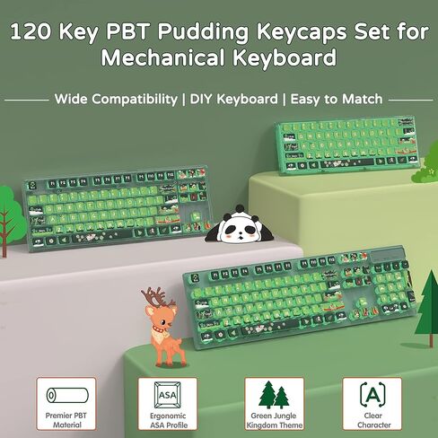 120 Key PBT Pudding Keycap Set ASA Profile with Transluscent PC Layer Dye-Sub Jungle Theme for 61/68/84/98/100/104Key TKL Cherry MX Gateron Kailh Cross Type Switch ANSI Mechanical Keyboard DIY(Green) in Saudi Arabia