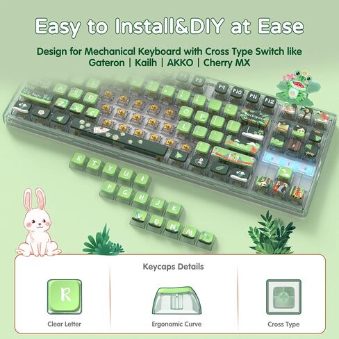 120 Key PBT Pudding Keycap Set ASA Profile with Transluscent PC Layer Dye-Sub Jungle Theme for 61/68/84/98/100/104Key TKL Cherry MX Gateron Kailh Cross Type Switch ANSI Mechanical Keyboard DIY(Green) in Saudi Arabia