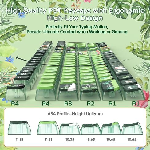 120 Key PBT Pudding Keycap Set ASA Profile with Transluscent PC Layer Dye-Sub Jungle Theme for 61/68/84/98/100/104Key TKL Cherry MX Gateron Kailh Cross Type Switch ANSI Mechanical Keyboard DIY(Green) in Saudi Arabia