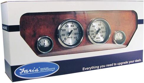 مجموعة Faria Beede KTF0182 Spun Silver Outboard 4 قياسات - عداد السرعة/مقياس سرعة الدوران/مستوى الوقود/الفولتميتر in Kuwait