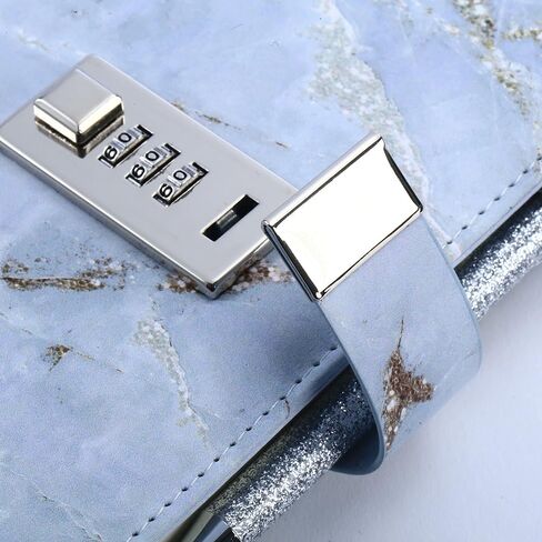 Diary with Lock for Girls and Women, Lock Diary for Teen Girls with Leather Cover and Pen holder, Size A5 Password Notebook with Combination Lock, Sparkly Silver Writing Pen included (Grey 2) in Saudi Arabia