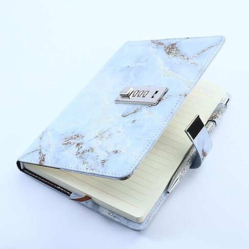 Diary with Lock for Girls and Women, Lock Diary for Teen Girls with Leather Cover and Pen holder, Size A5 Password Notebook with Combination Lock, Sparkly Silver Writing Pen included (Grey 2) in Saudi Arabia