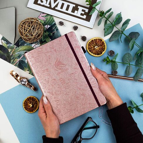Clever Fox Dotted Journal 2.0 - دفتر تخطيط مضغوط ورسم شبكي منقطة بسمك 120 جرامًا في المتر المربع، ورق لا ينزف - مخطط مع حلقة قلم، جيب، أشرطة، ملصقات A5 - ذهبي وردي in Saudi Arabia