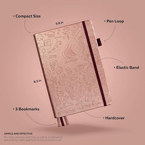 Clever Fox Dotted Journal 2.0 - دفتر تخطيط مضغوط ورسم شبكي منقطة بسمك 120 جرامًا في المتر المربع، ورق لا ينزف - مخطط مع حلقة قلم، جيب، أشرطة، ملصقات A5 - ذهبي وردي in Saudi Arabia