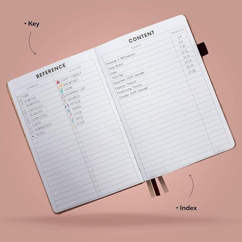 Clever Fox Dotted Journal 2.0 - دفتر تخطيط مضغوط ورسم شبكي منقطة بسمك 120 جرامًا في المتر المربع، ورق لا ينزف - مخطط مع حلقة قلم، جيب، أشرطة، ملصقات A5 - ذهبي وردي in Saudi Arabia