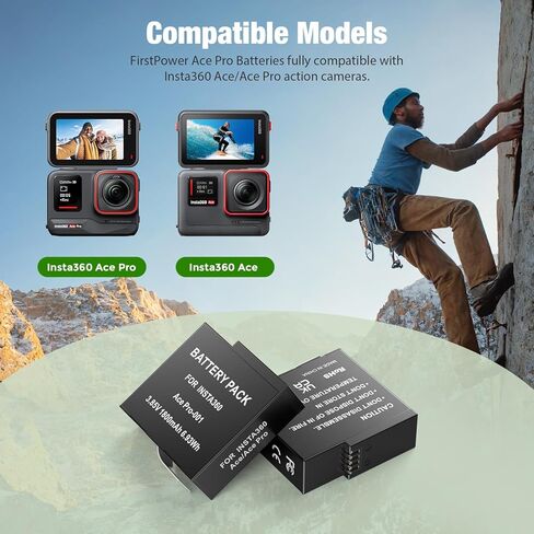 بطارية FirstPower 360 Ace Pro متوافقة مع Insta360 Ace Pro، كاميرا Insta360 Ace Action، عبوتان بديلتان بقدرة 1800 مللي أمبير في الساعة Insta360 Ace Pro/Ace مع حقيبة تخزين البطارية in Kuwait