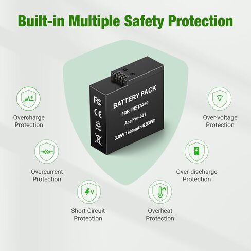 بطارية FirstPower 360 Ace Pro متوافقة مع Insta360 Ace Pro، كاميرا Insta360 Ace Action، عبوتان بديلتان بقدرة 1800 مللي أمبير في الساعة Insta360 Ace Pro/Ace مع حقيبة تخزين البطارية in Kuwait