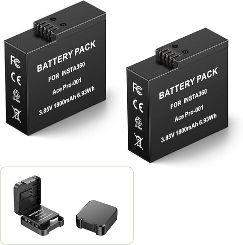 بطارية FirstPower 360 Ace Pro متوافقة مع Insta360 Ace Pro، كاميرا Insta360 Ace Action، عبوتان بديلتان بقدرة 1800 مللي أمبير في الساعة Insta360 Ace Pro/Ace مع حقيبة تخزين البطارية in Kuwait