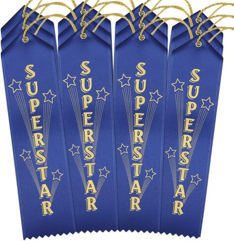 RibbonsNow Superstar Award Ribbons – 25 Blue Ribbons with Card & String in Saudi Arabia