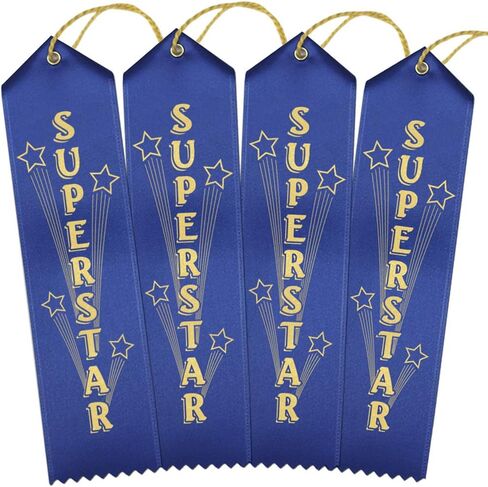 RibbonsNow Superstar Award Ribbons – 25 Blue Ribbons with Card & String in Saudi Arabia
