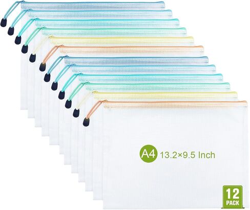 12-Pack A4 Size Mesh Zipper Pouch Bags with Lanyard Design | Perfect for Organizing & Protecting Documents and Items | Waterproof Zip Bags for Storage | Comes in 6 Vibrant Colors in Kuwait